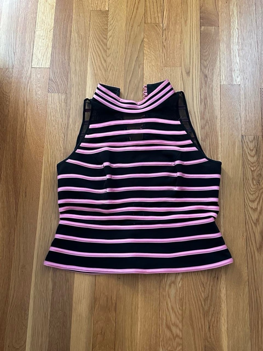JS Collections Black Tank Top with Pink Stripes and Mock Neck